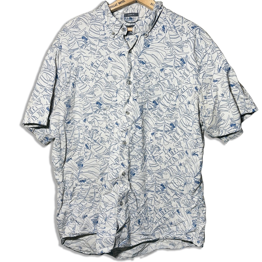 Eddie Bauer Classic Short Sleeve Button Down Shirt Tropical Mens XL 100% Cotton